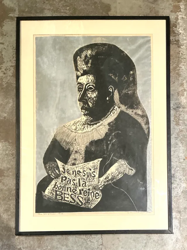 Vintage Queen Victoria Abstract The Empress” Figurative Woodcut Print — additional photo 8