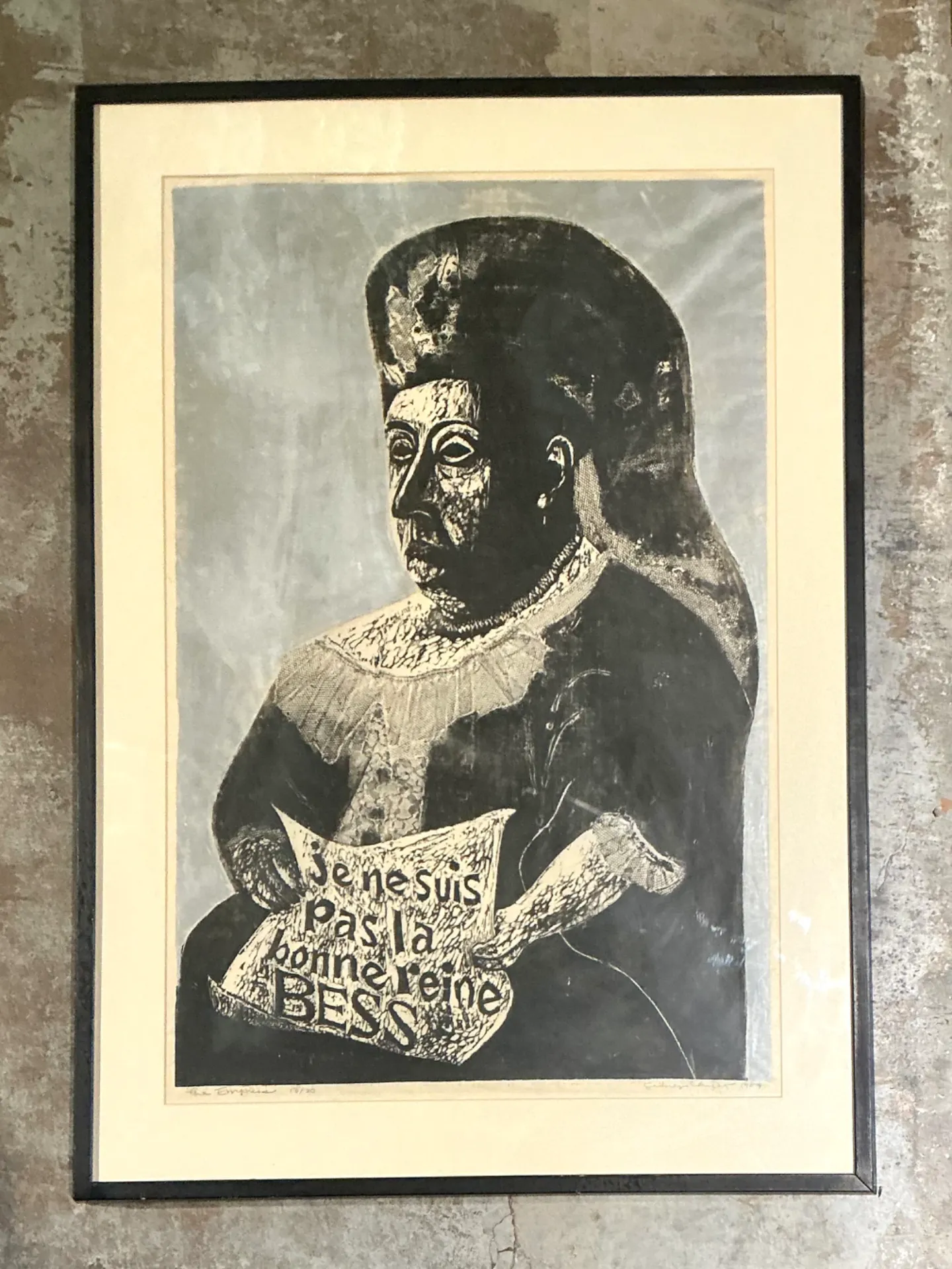 Vintage Queen Victoria Abstract The Empress” Figurative Woodcut Print — additional photo 3