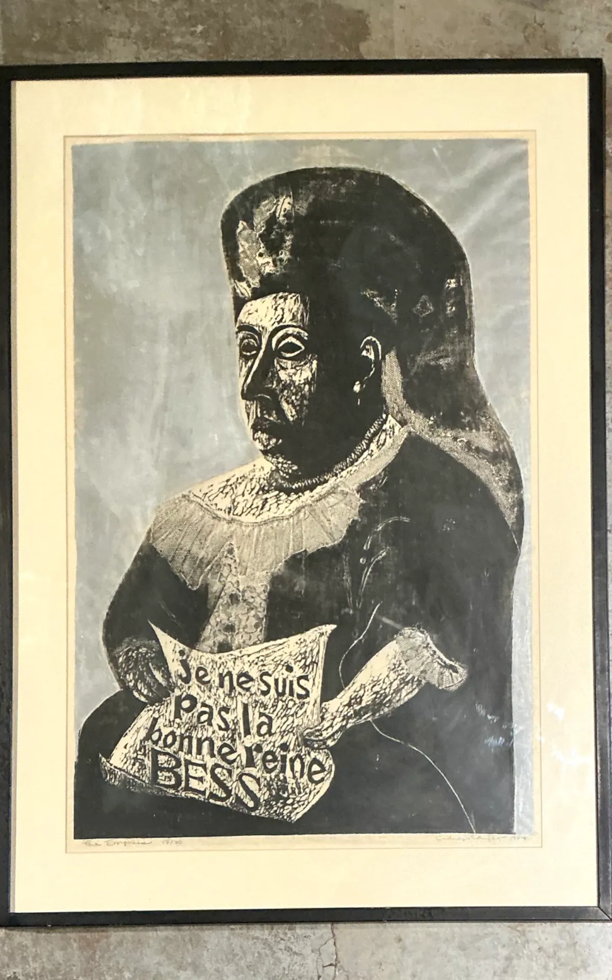 Vintage Queen Victoria Abstract The Empress” Figurative Woodcut Print — additional photo 3