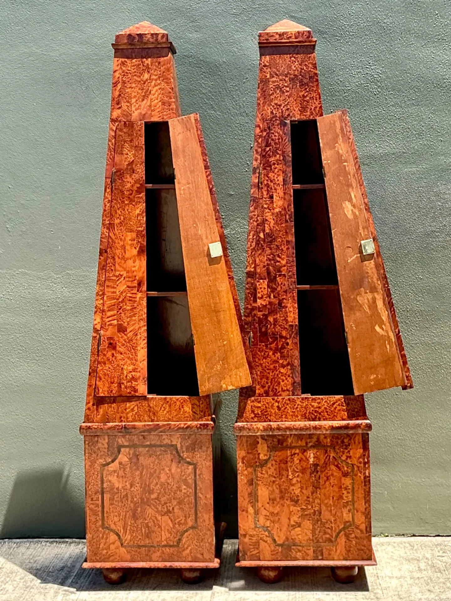 Vintage Tapered Burl Wood Obelisk Cabinets — additional photo 2