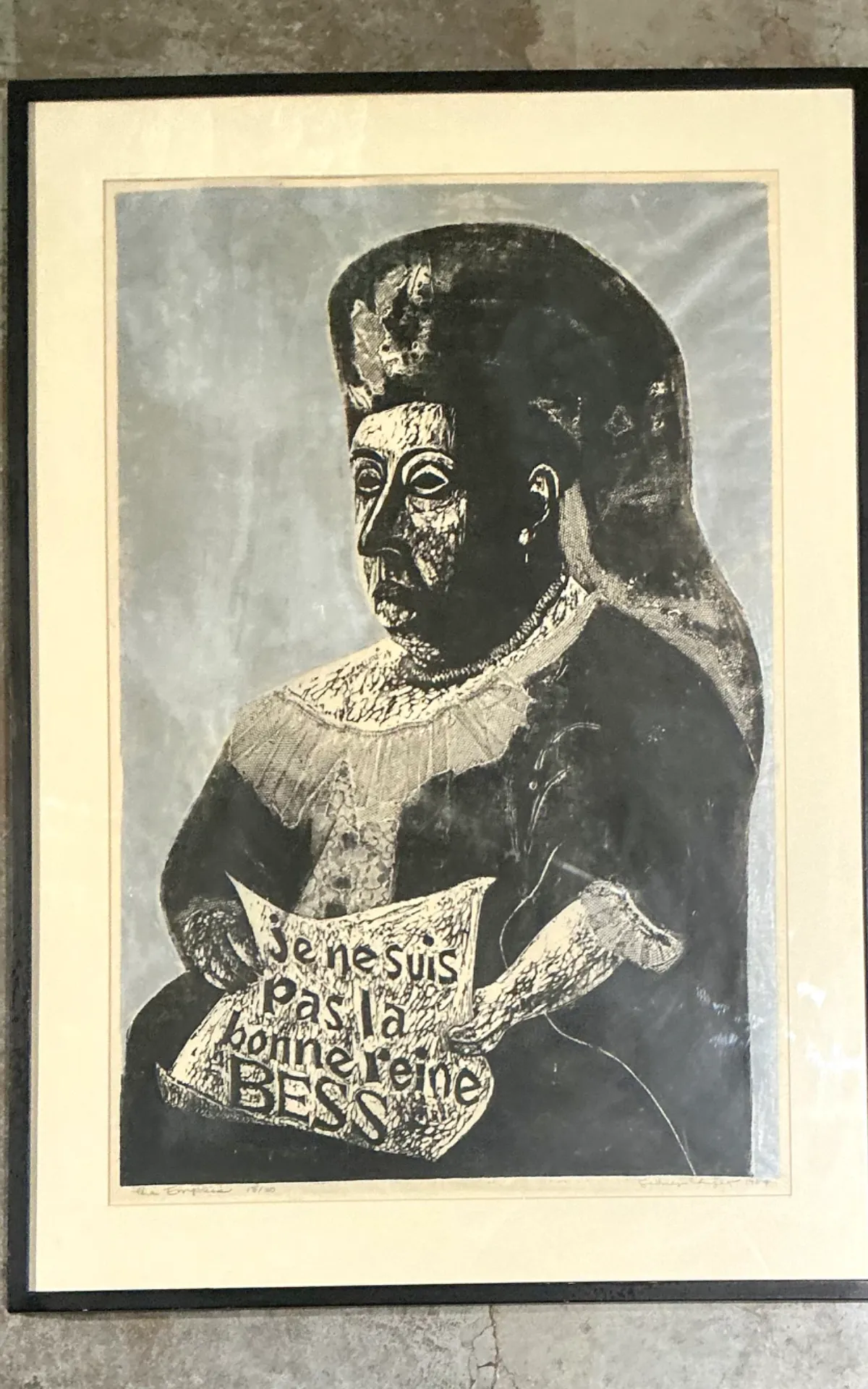 Vintage Queen Victoria Abstract The Empress” Figurative Woodcut Print — additional photo 1