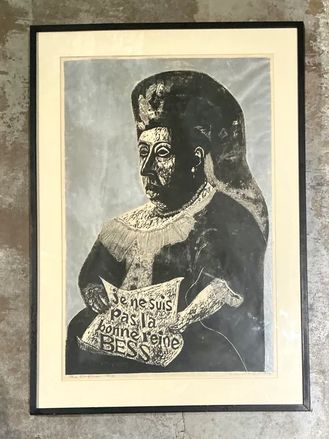 Vintage Queen Victoria Abstract The Empress” Figurative Woodcut Print — additional photo 1