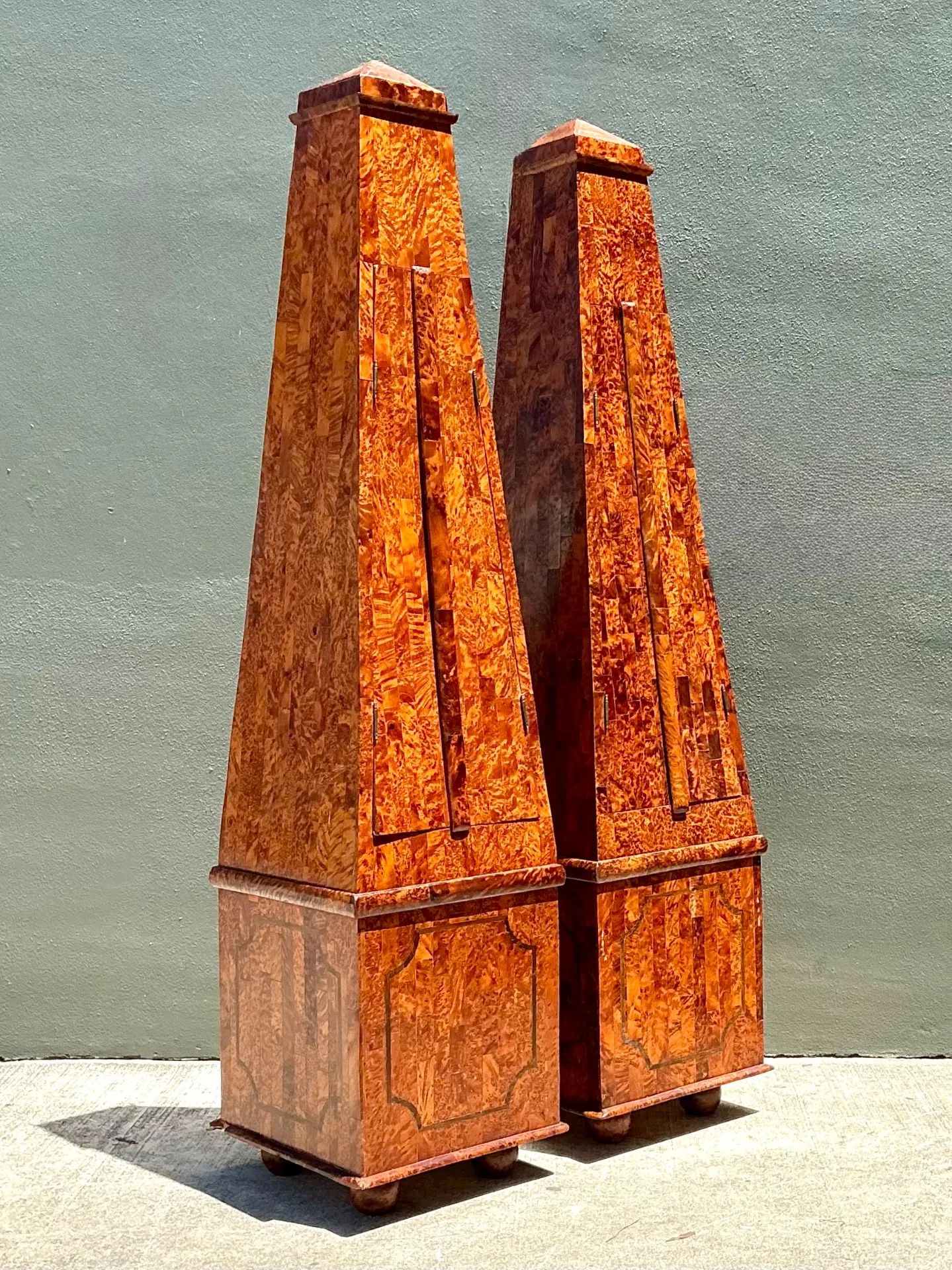 Vintage Tapered Burl Wood Obelisk Cabinets — additional photo 8