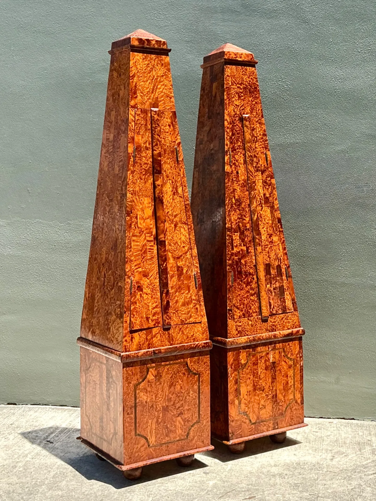 Vintage Tapered Burl Wood Obelisk Cabinets — additional photo 5