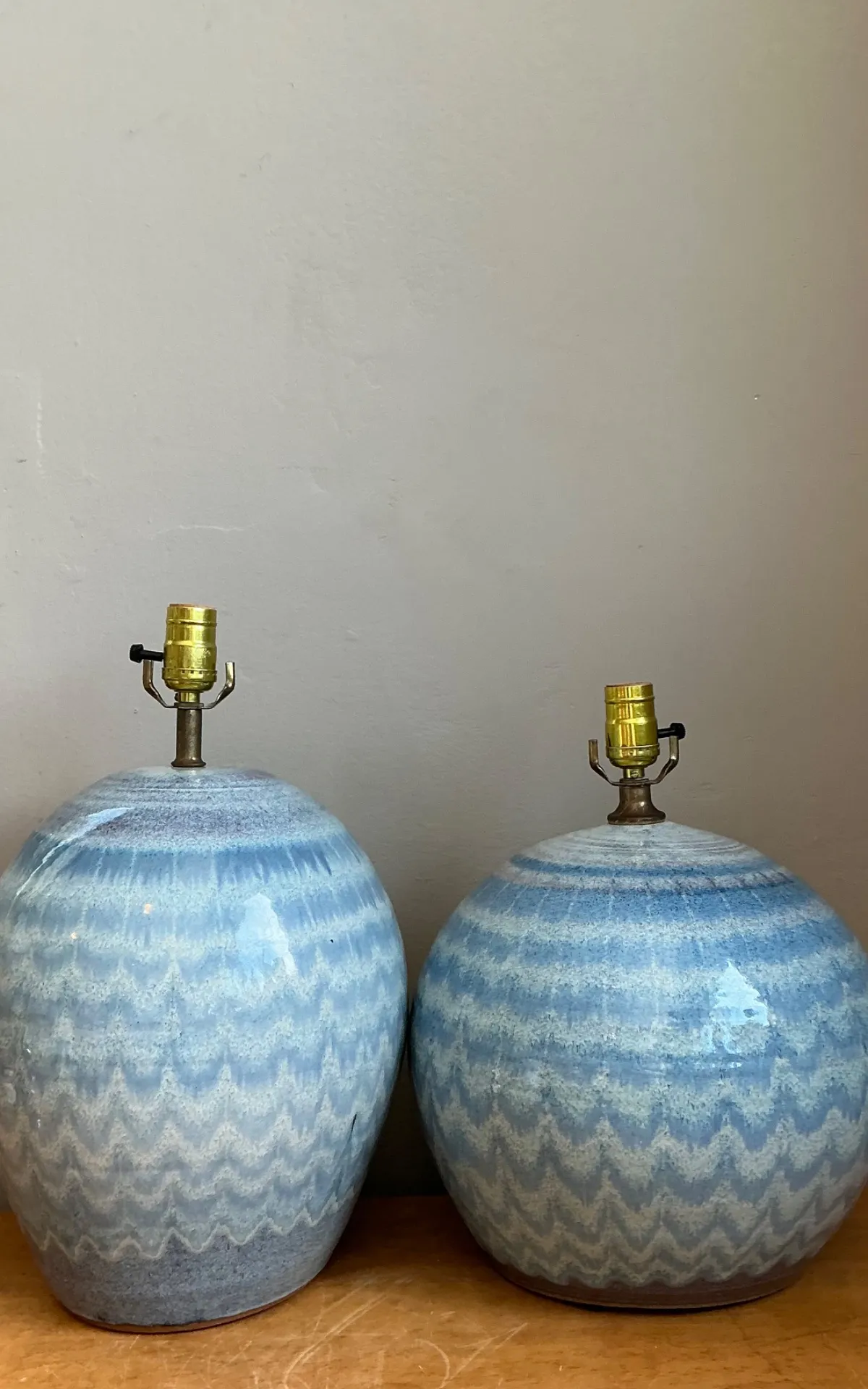 Vintage Blue Glazed Ceramic Table Lamps - Set Of 2