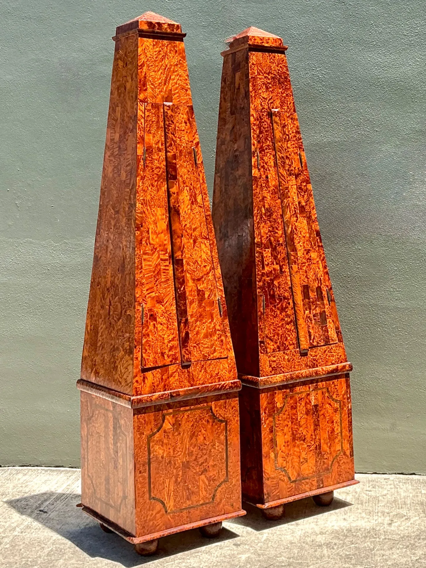 Vintage Tapered Burl Wood Obelisk Cabinets — additional photo 3