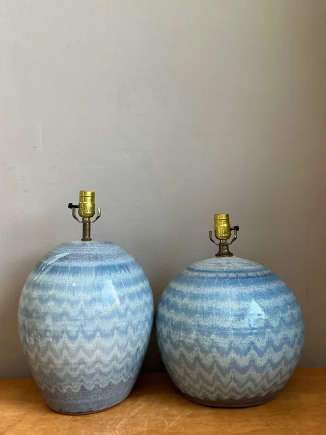Vintage Blue Glazed Ceramic Table Lamps - Set Of 2 — additional photo 3