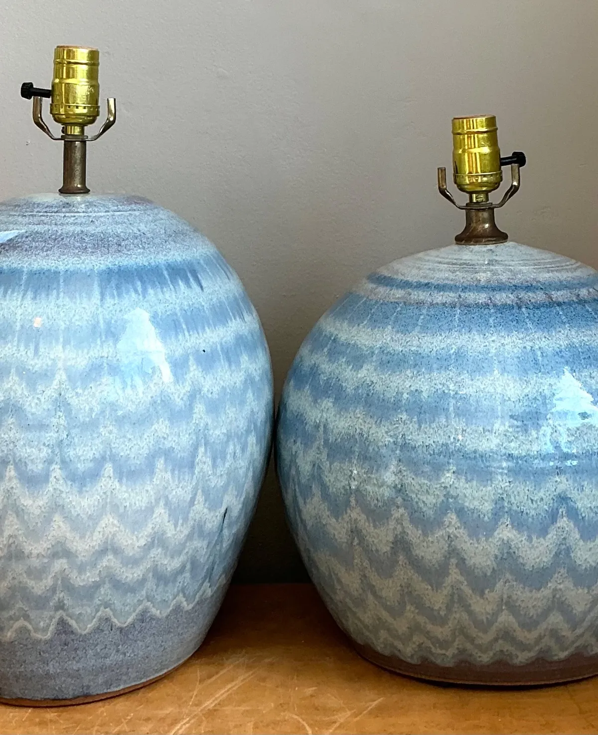 Vintage Blue Glazed Ceramic Table Lamps - Set Of 2 — additional photo 6