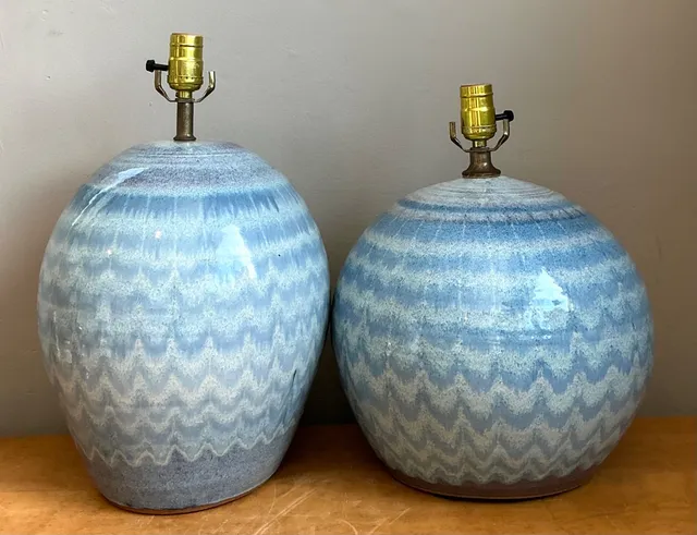 Vintage Blue Glazed Ceramic Table Lamps - Set Of 2 — additional photo 6