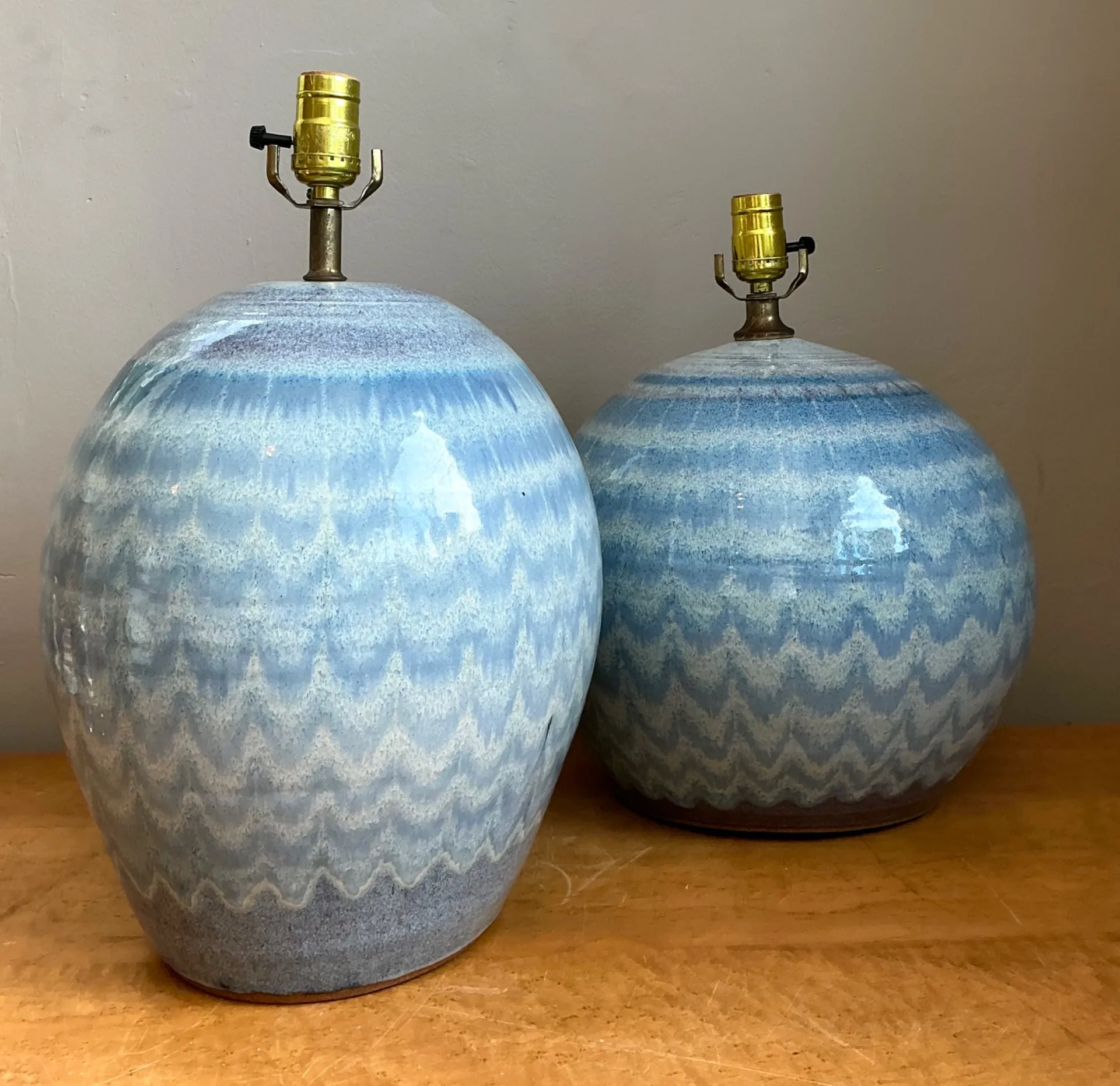 Vintage Blue Glazed Ceramic Table Lamps - Set Of 2 — additional photo 7