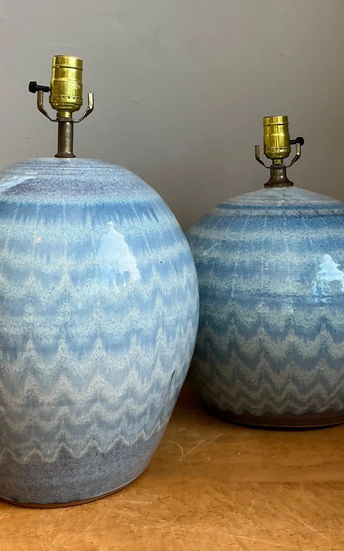 Vintage Blue Glazed Ceramic Table Lamps - Set Of 2 — additional photo 2