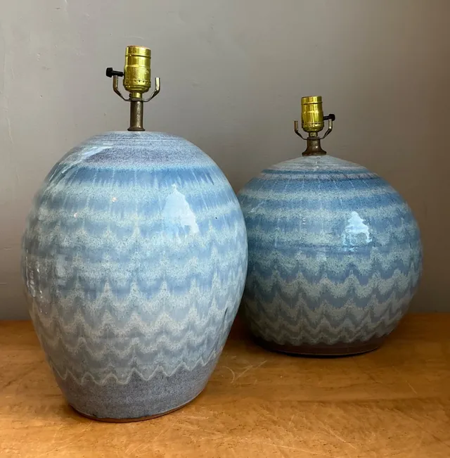 Vintage Blue Glazed Ceramic Table Lamps - Set Of 2 — additional photo 2