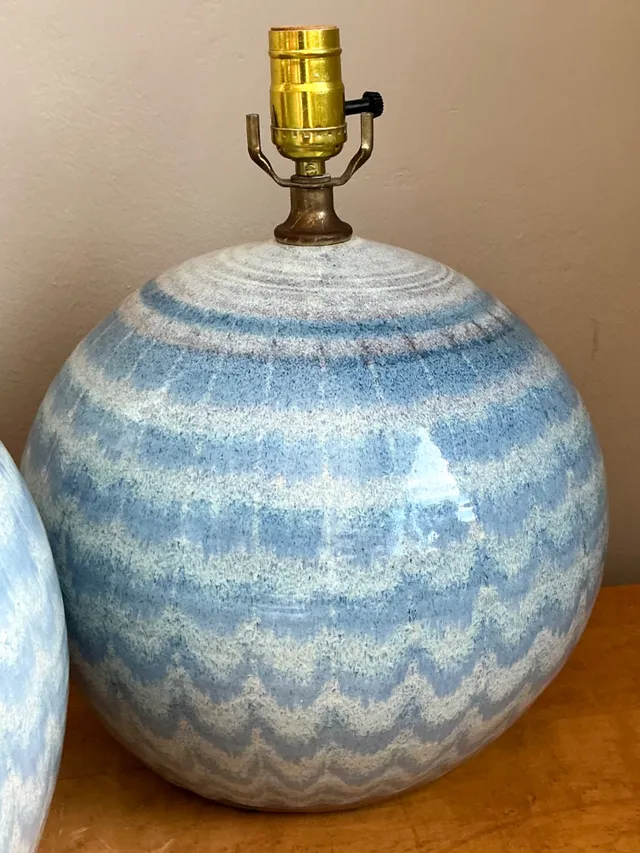Vintage Blue Glazed Ceramic Table Lamps - Set Of 2 — additional photo 5