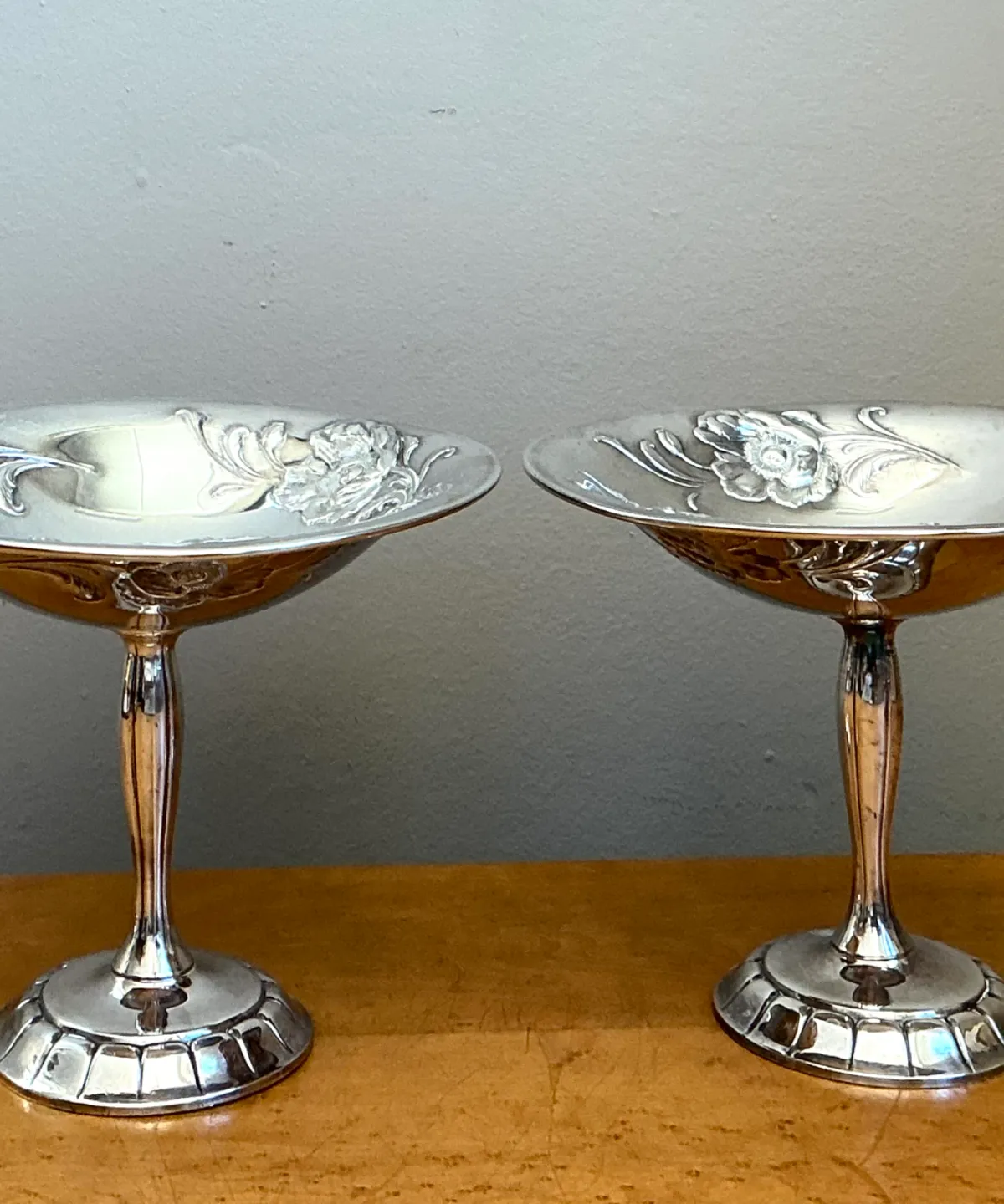 Vintage Silverplate Floral Compotes - Pair — additional photo 1