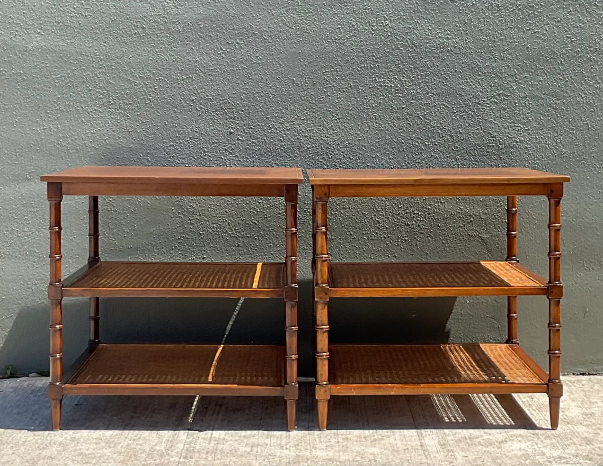 Vintage Wood and Cane Tiered Side Tables — additional photo 8
