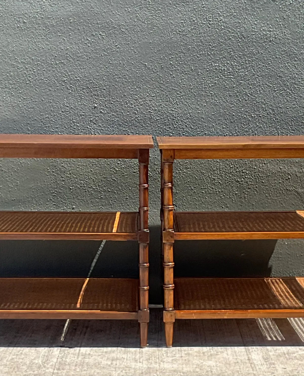 Vintage Wood and Cane Tiered Side Tables — additional photo 8