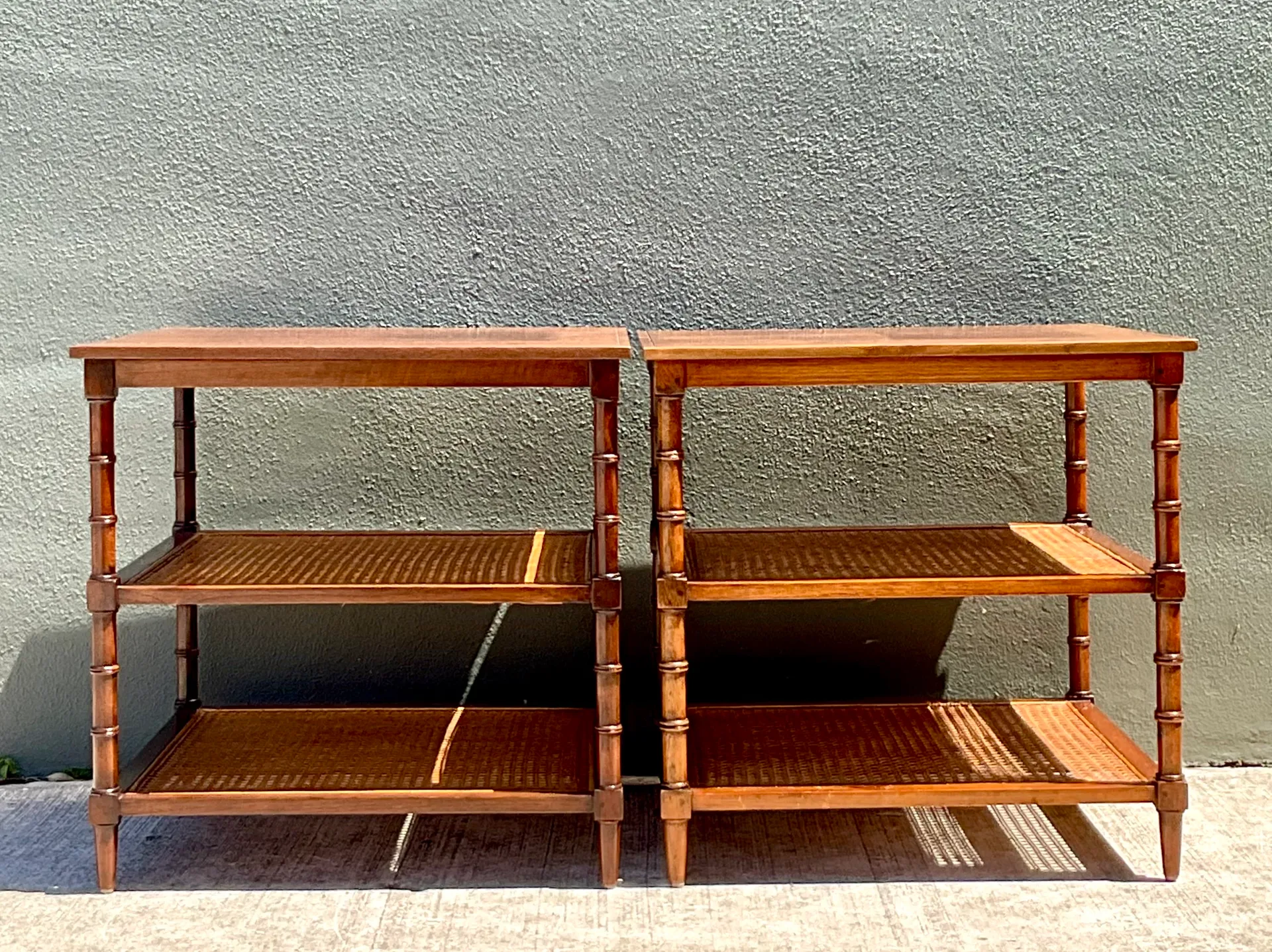 Vintage Wood and Cane Tiered Side Tables — additional photo 7