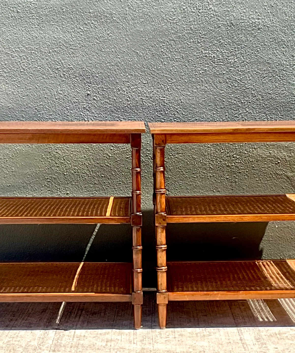 Vintage Wood and Cane Tiered Side Tables — additional photo 7