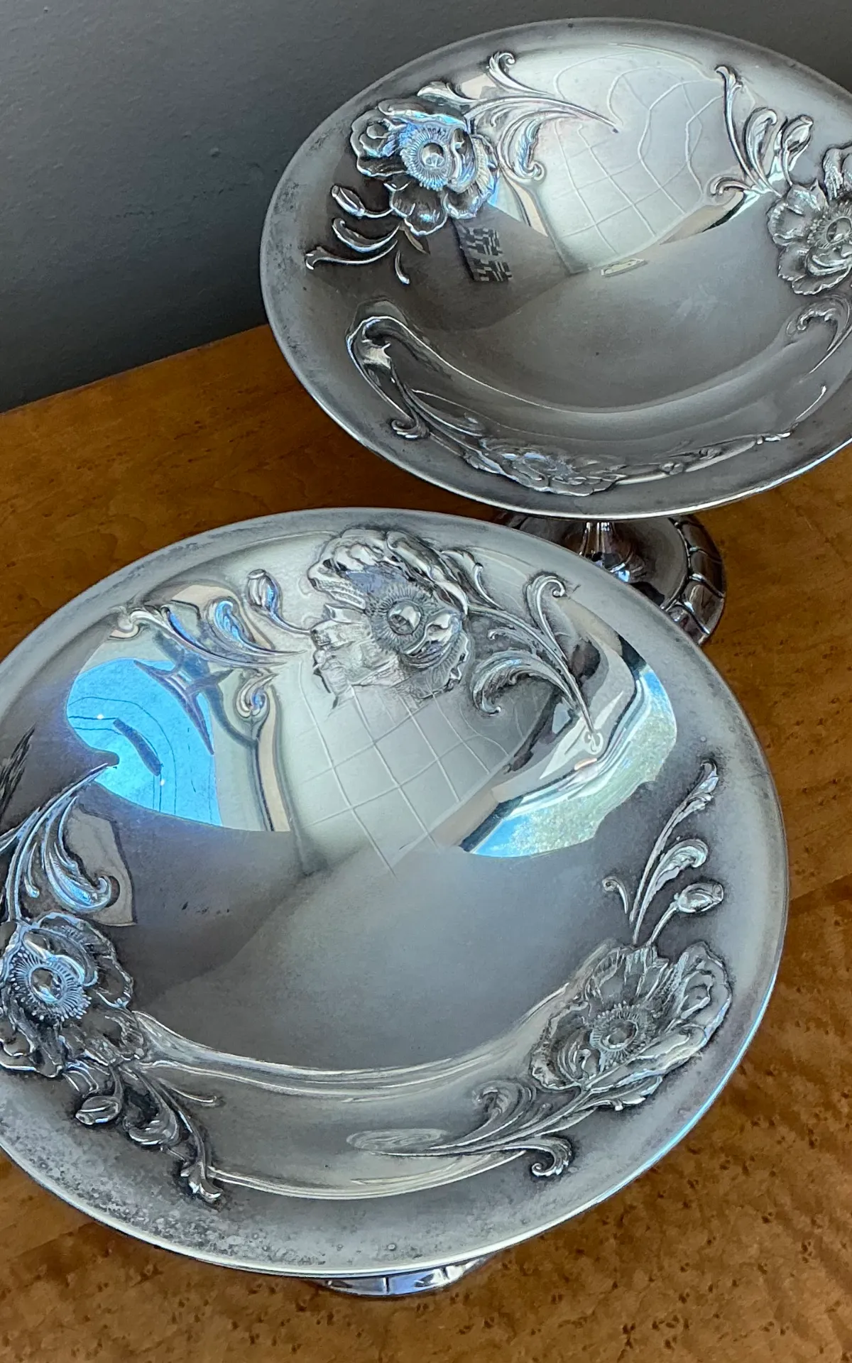 Vintage Silverplate Floral Compotes - Pair — additional photo 2