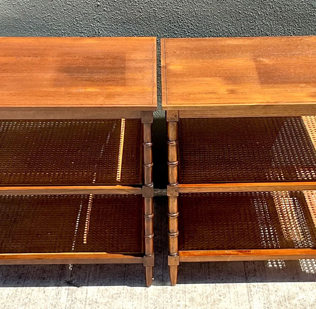 Vintage Wood and Cane Tiered Side Tables — additional photo 3