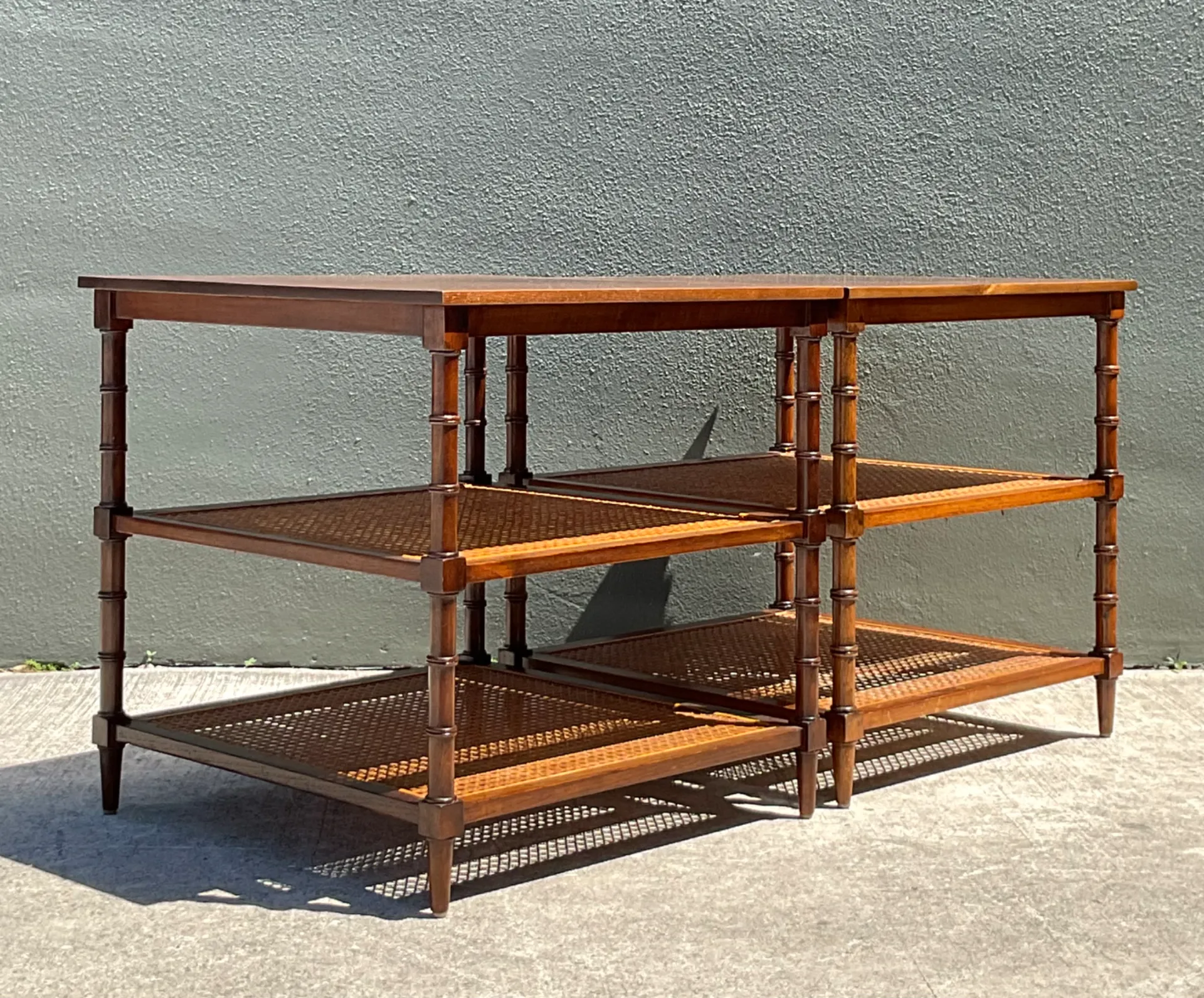 Vintage Wood and Cane Tiered Side Tables — additional photo 4