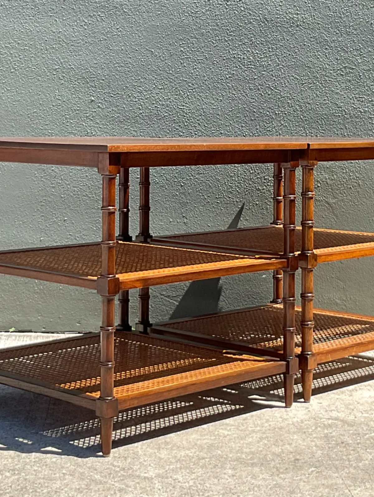 Vintage Wood and Cane Tiered Side Tables — additional photo 4