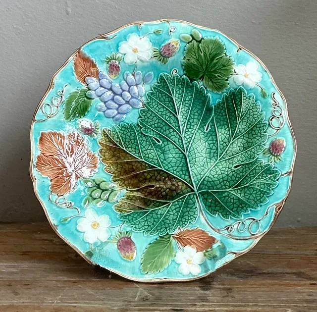 Vintage Majolica Leaf and Blossom Plate — additional photo 1