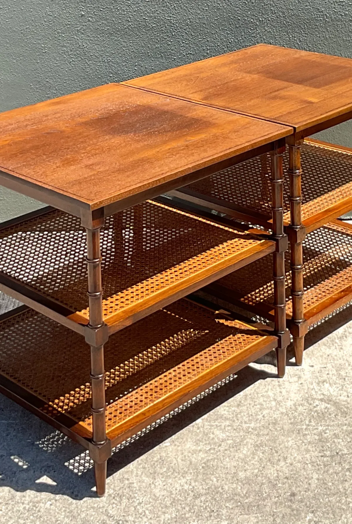 Vintage Wood and Cane Tiered Side Tables — additional photo 2