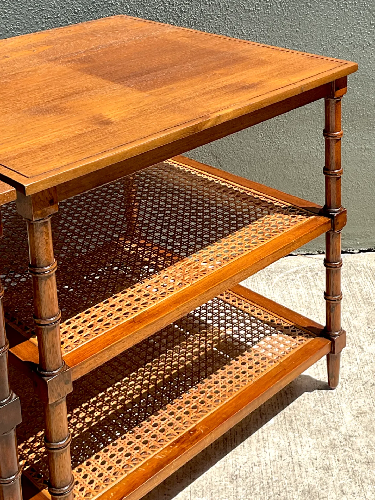 Vintage Wood and Cane Tiered Side Tables — additional photo 5