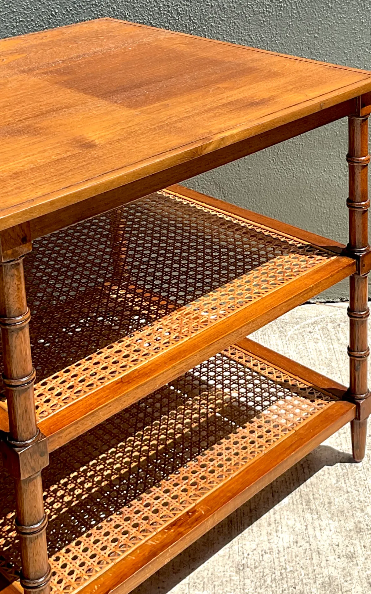 Vintage Wood and Cane Tiered Side Tables — additional photo 5