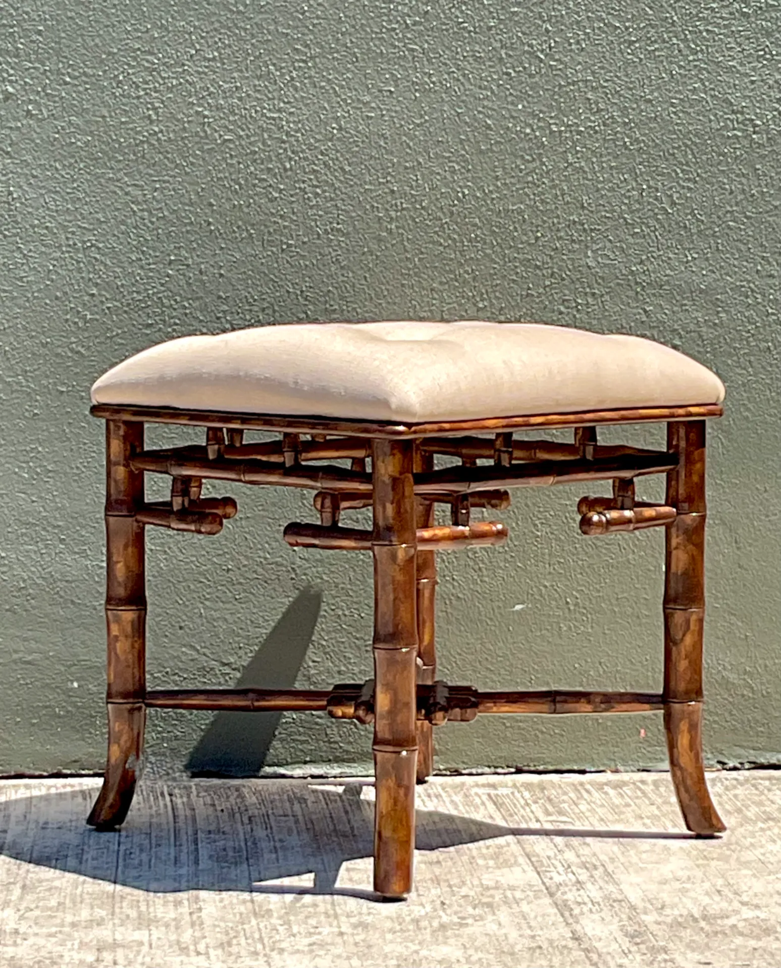 Vintage Faux Bamboo Wood Low Stool — additional photo 6
