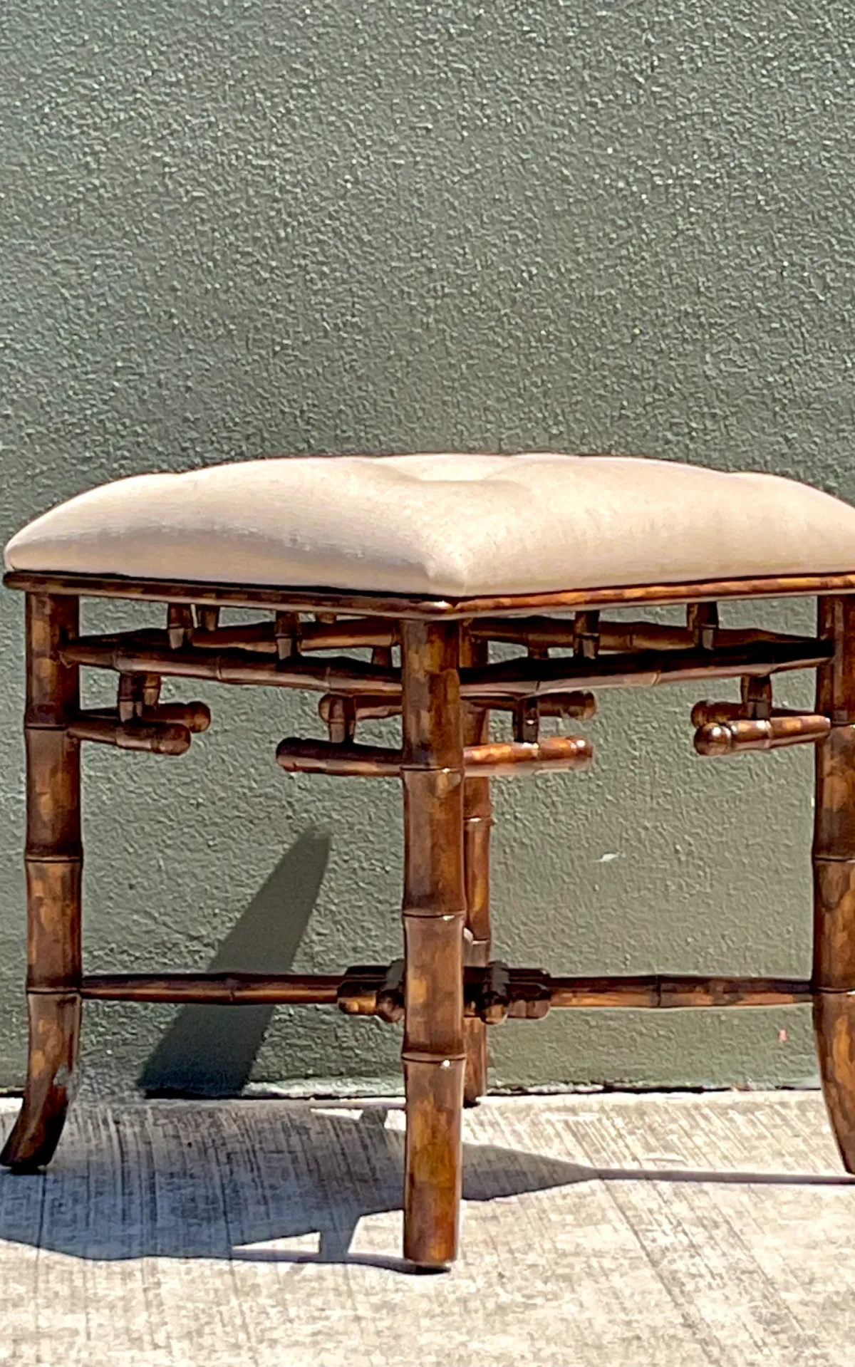 Vintage Faux Bamboo Wood Low Stool — additional photo 6