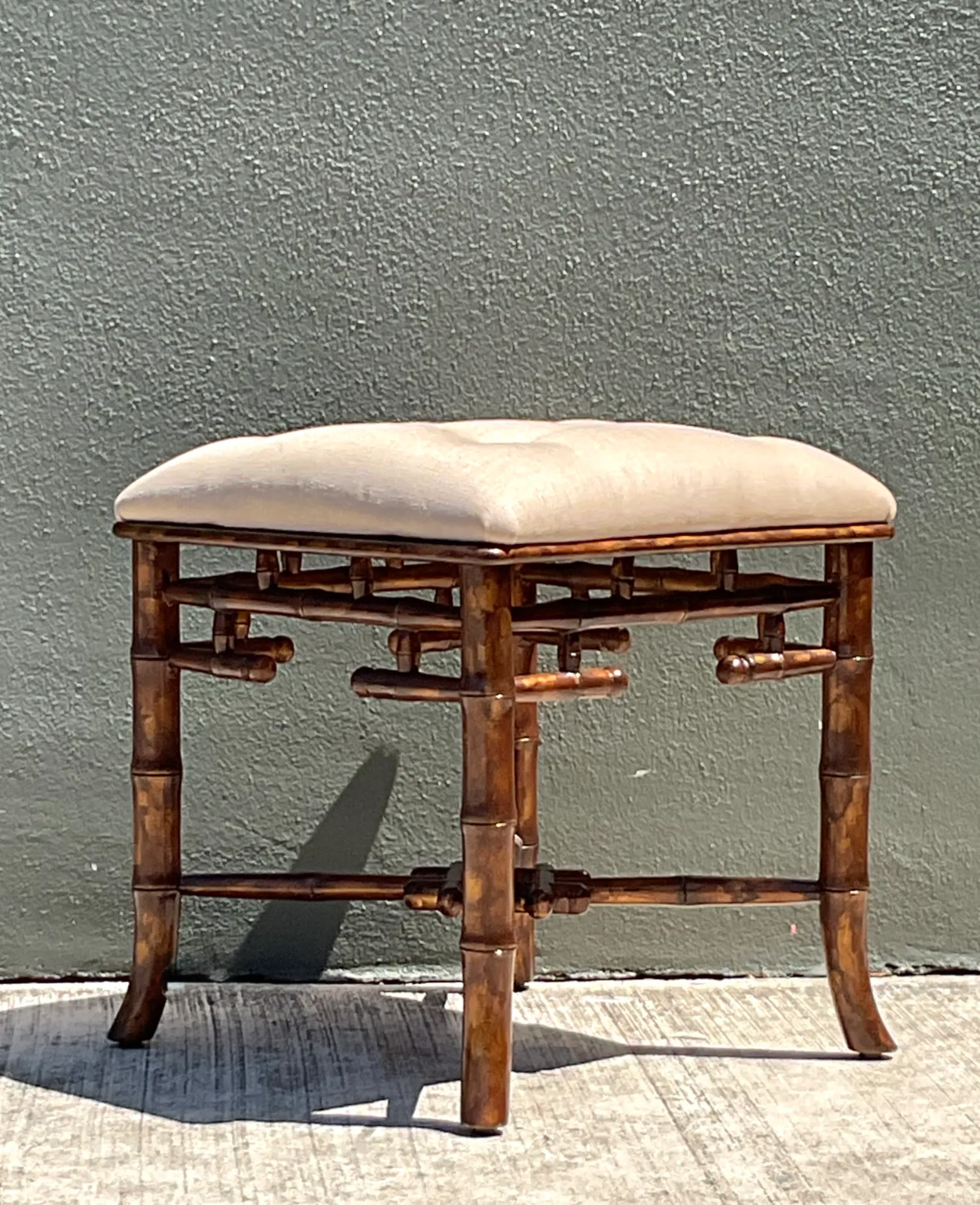 Vintage Faux Bamboo Wood Low Stool — additional photo 4