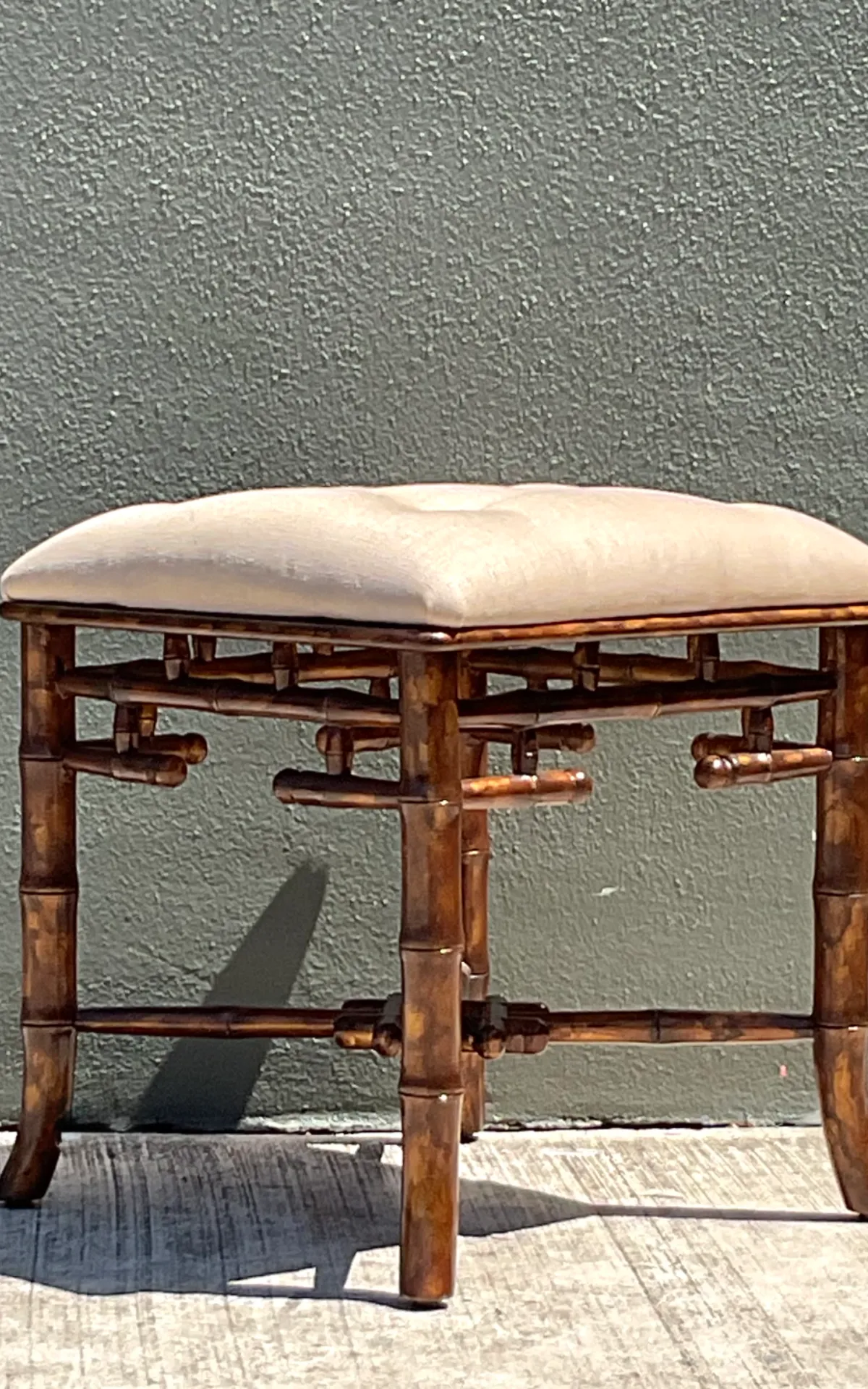 Vintage Faux Bamboo Wood Low Stool — additional photo 4