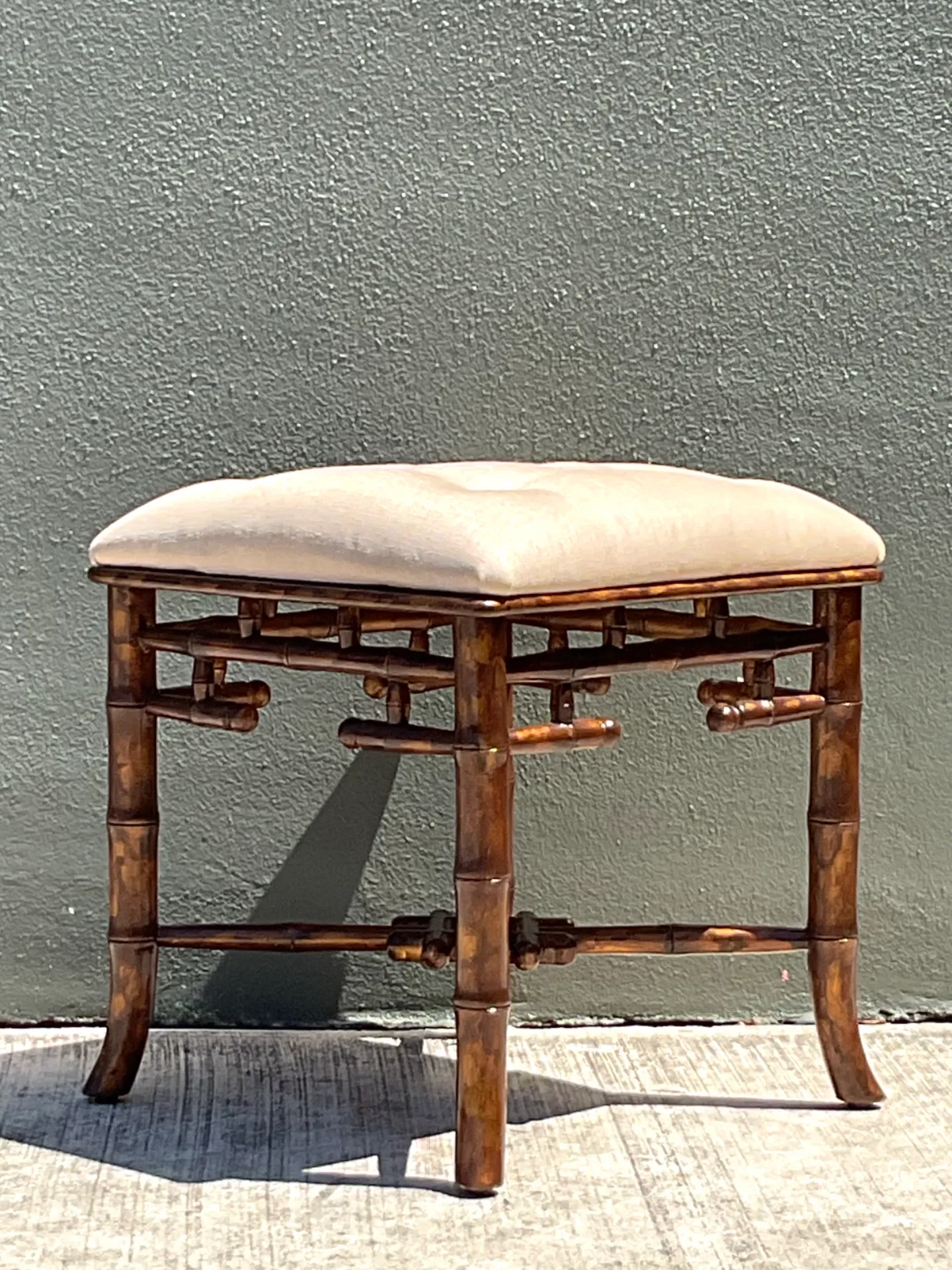 Vintage Faux Bamboo Wood Low Stool — additional photo 2