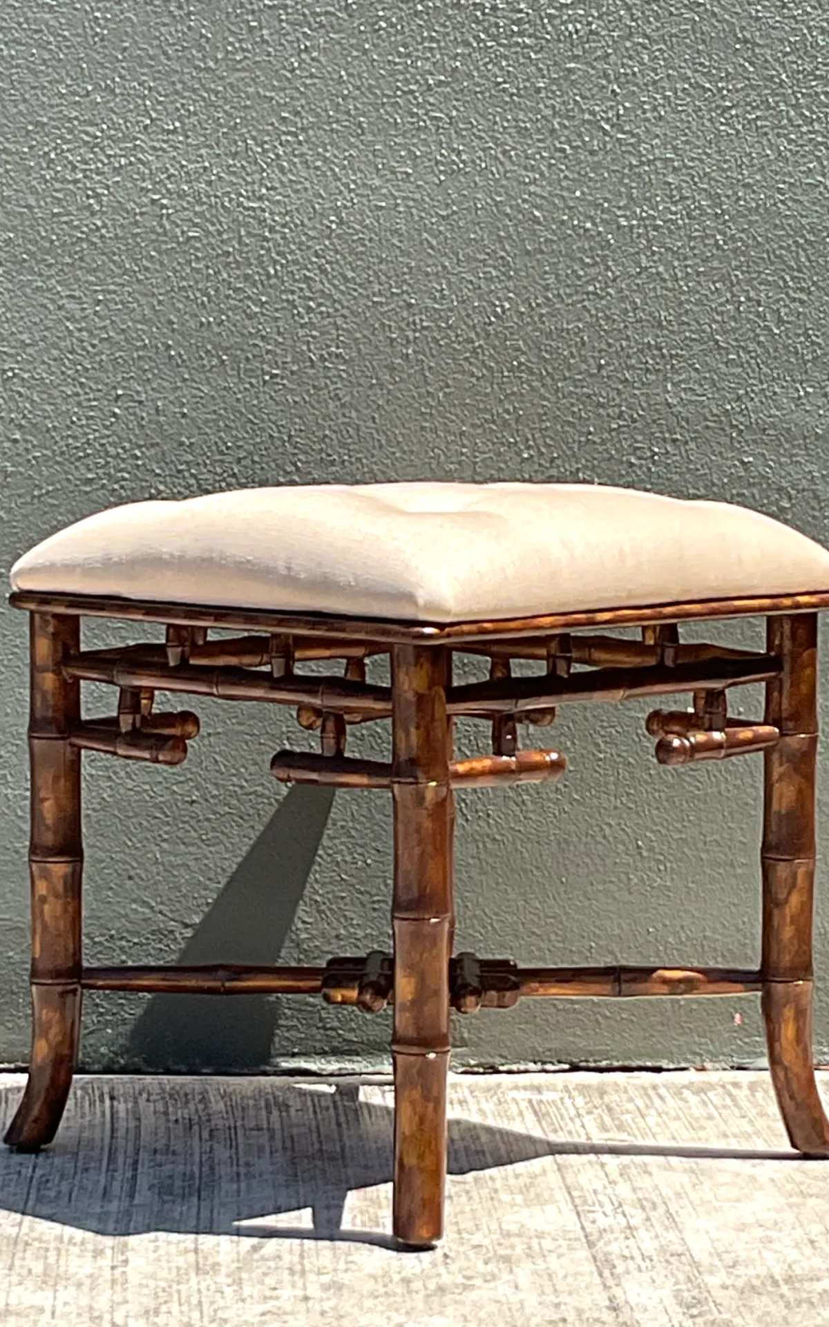 Vintage Faux Bamboo Wood Low Stool — additional photo 2