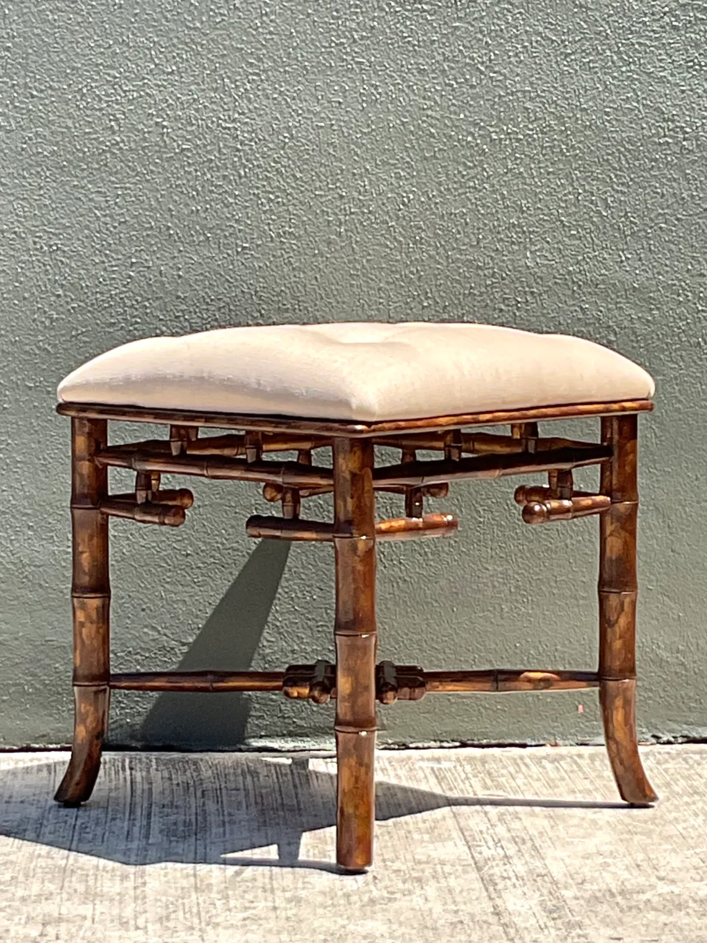 Vintage Faux Bamboo Wood Low Stool — additional photo 8
