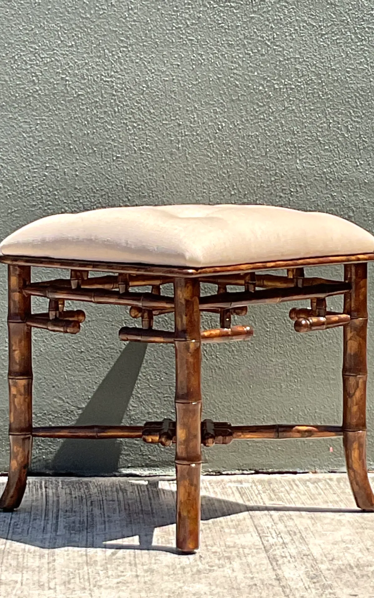 Vintage Faux Bamboo Wood Low Stool — additional photo 8