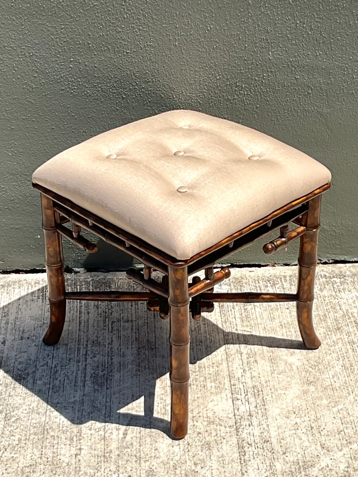 Vintage Faux Bamboo Wood Low Stool — additional photo 7