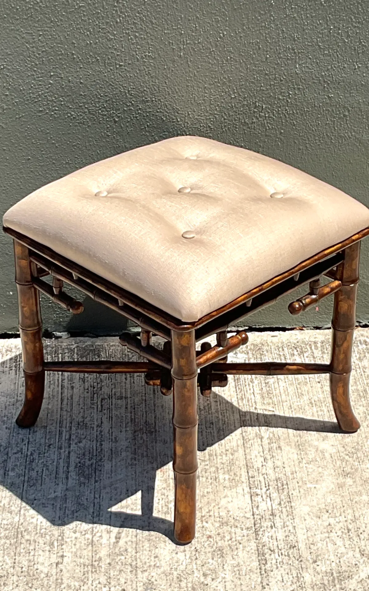 Vintage Faux Bamboo Wood Low Stool — additional photo 7