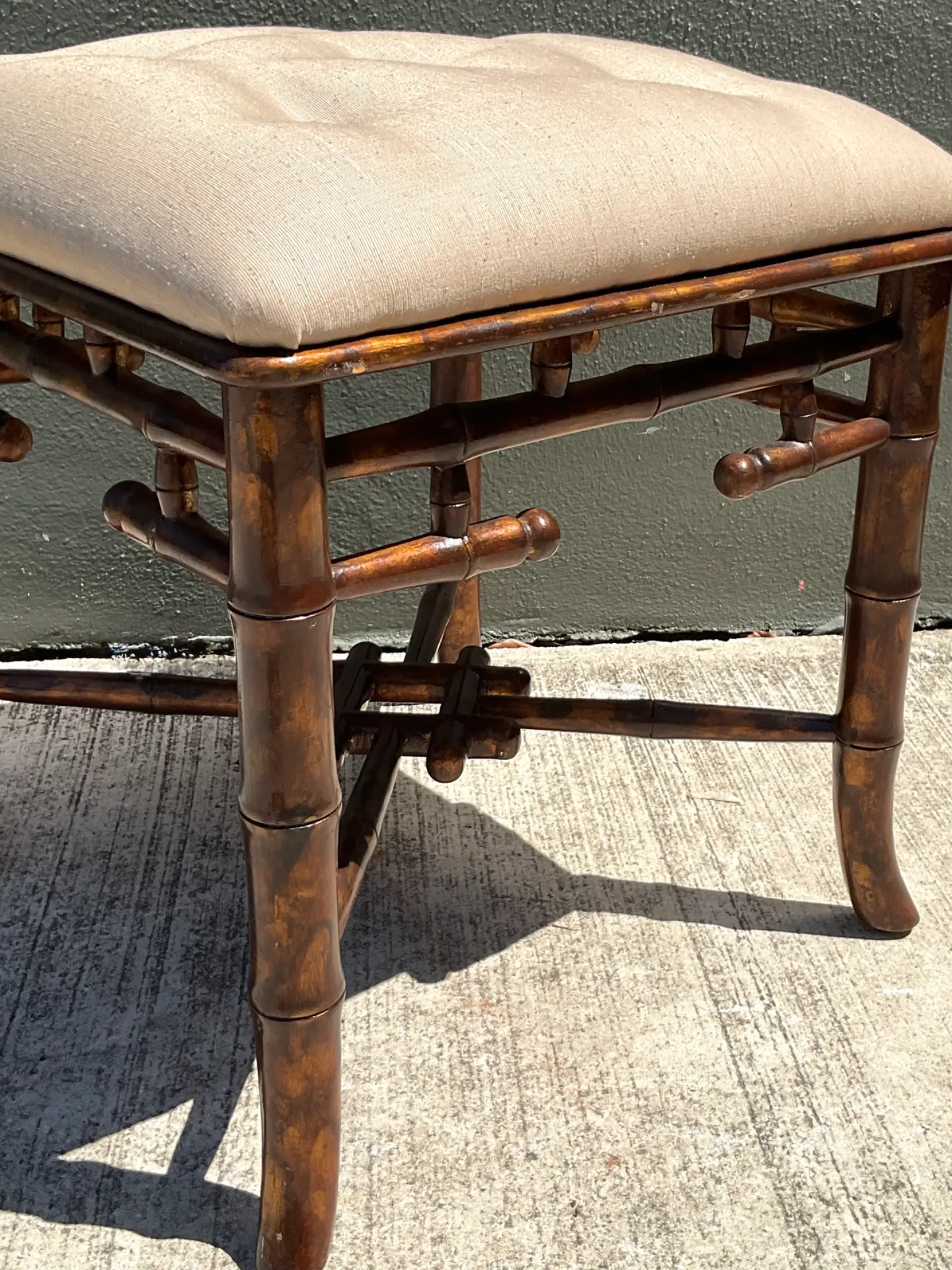 Vintage Faux Bamboo Wood Low Stool — additional photo 3