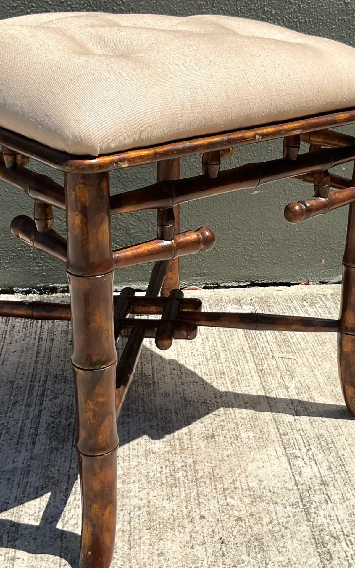 Vintage Faux Bamboo Wood Low Stool — additional photo 3