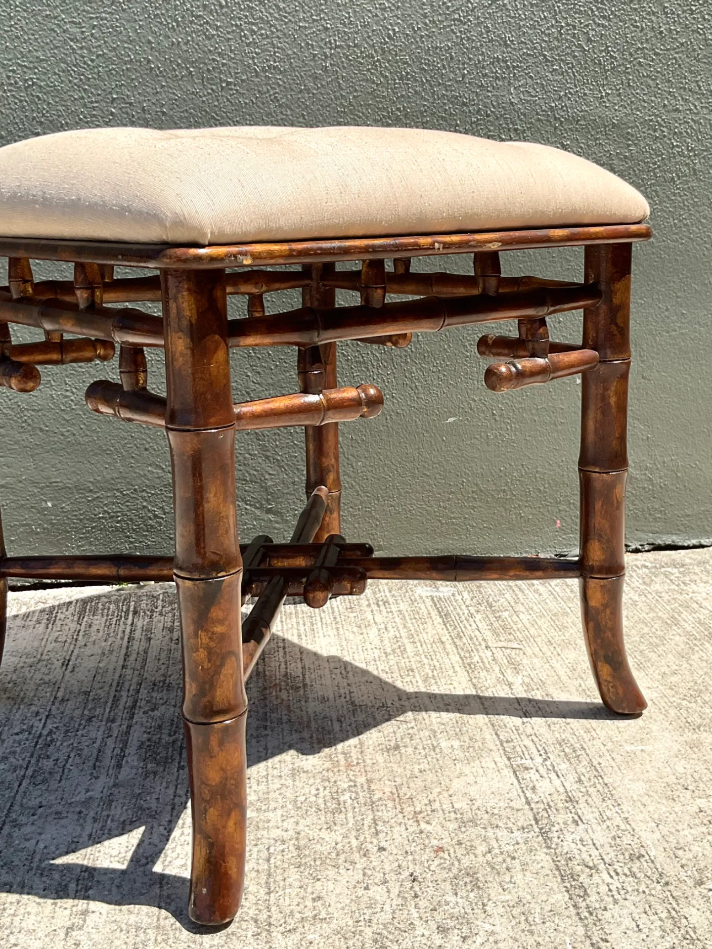 Vintage Faux Bamboo Wood Low Stool — additional photo 1