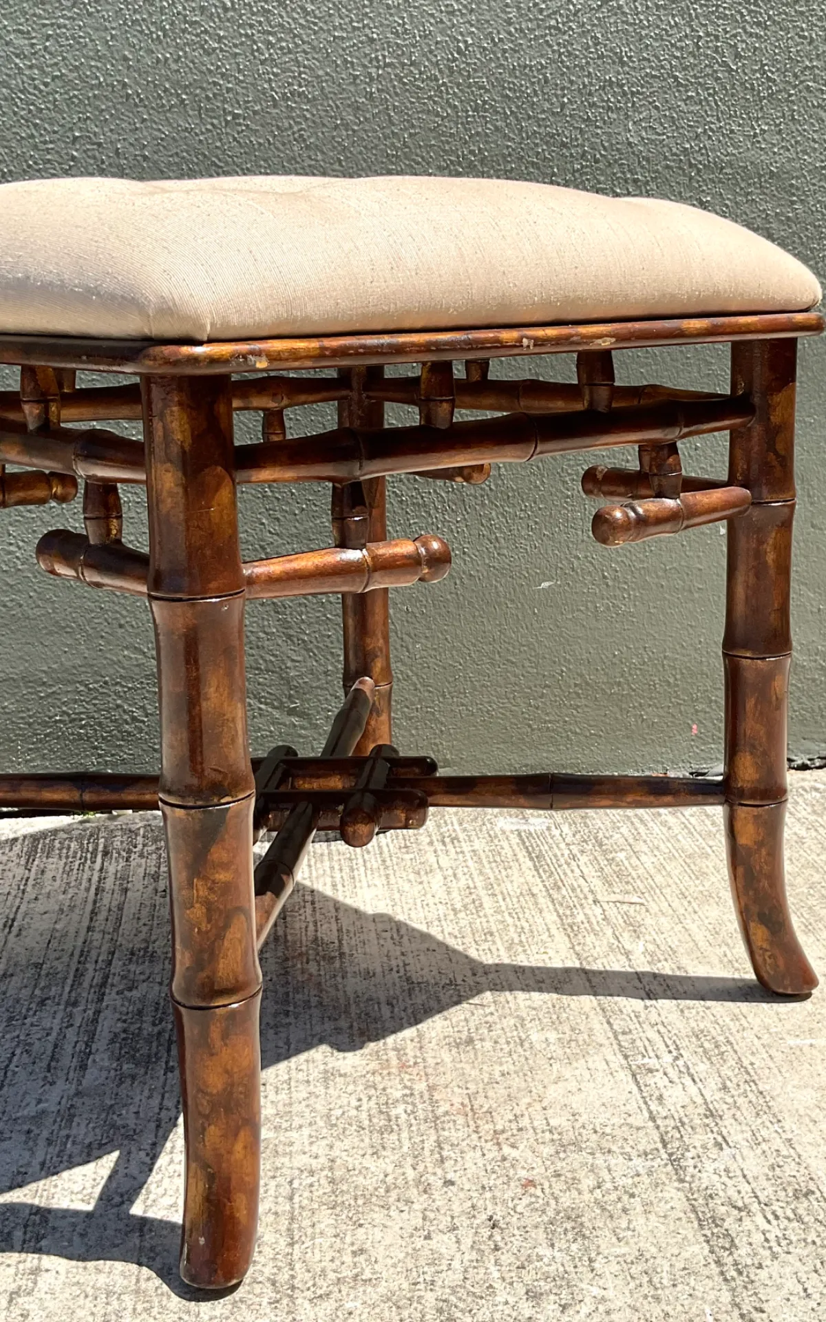 Vintage Faux Bamboo Wood Low Stool