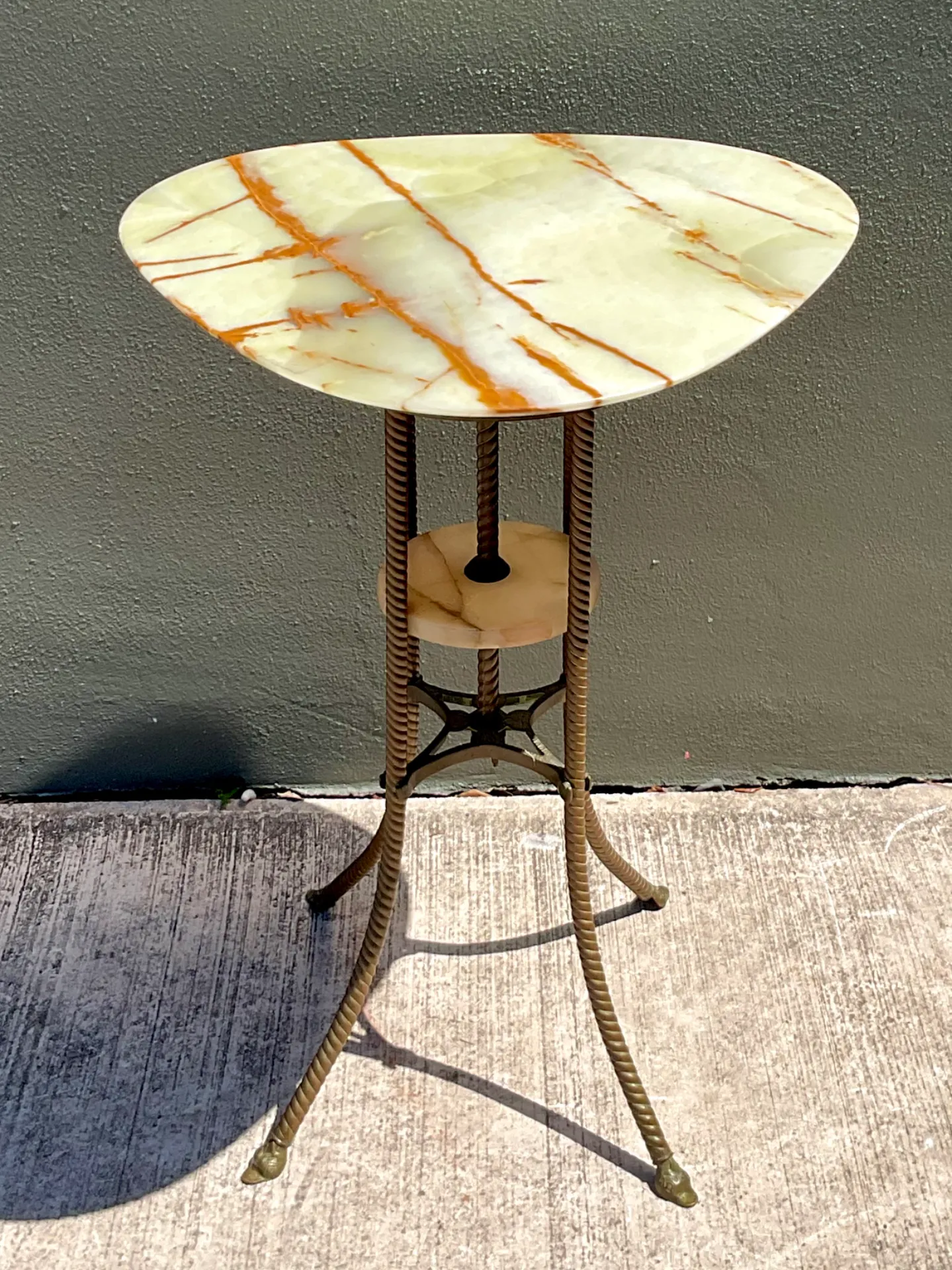 Vintage Greek Key Brass and Onyx Accent Table — additional photo 2