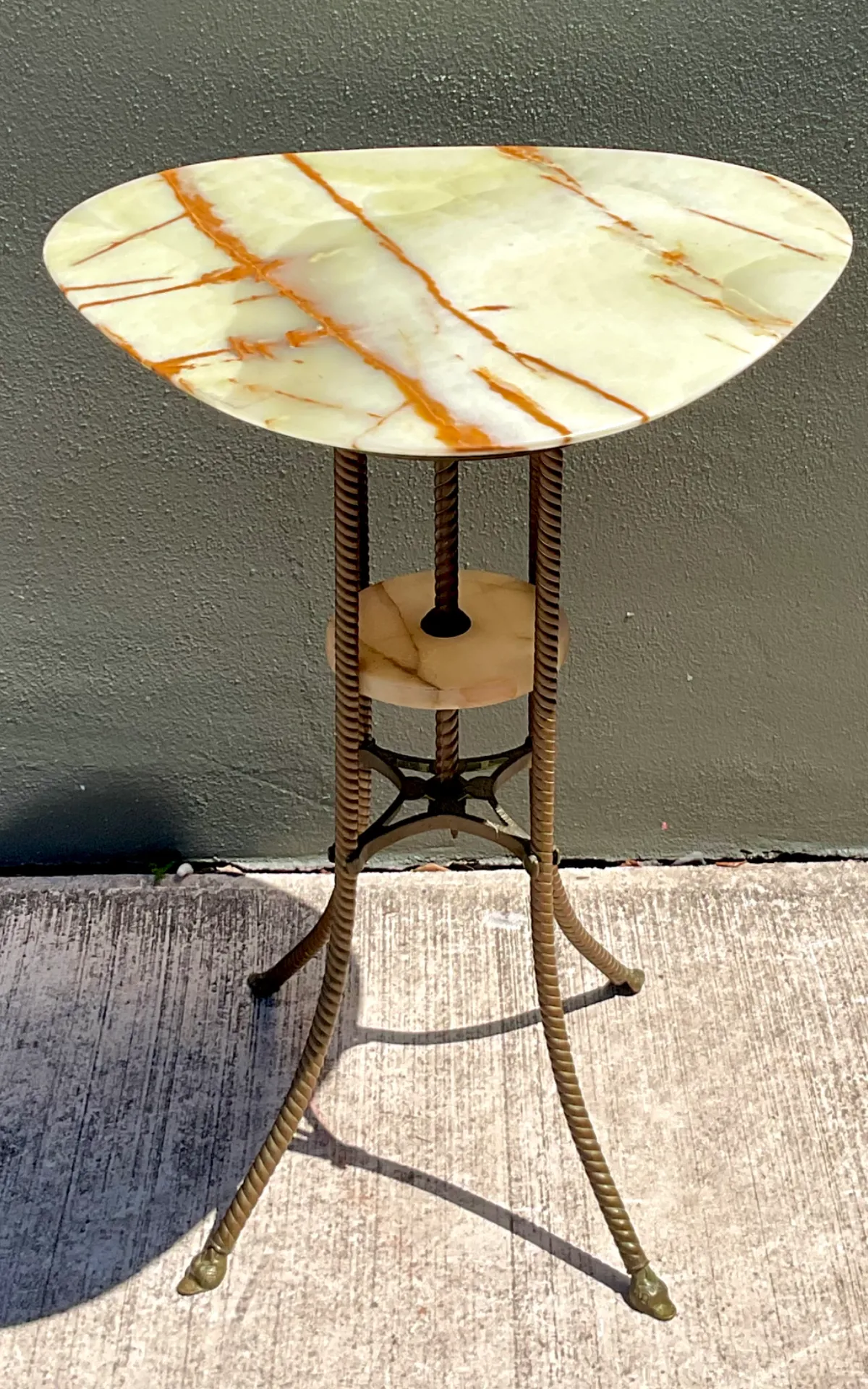 Vintage Greek Key Brass and Onyx Accent Table — additional photo 2