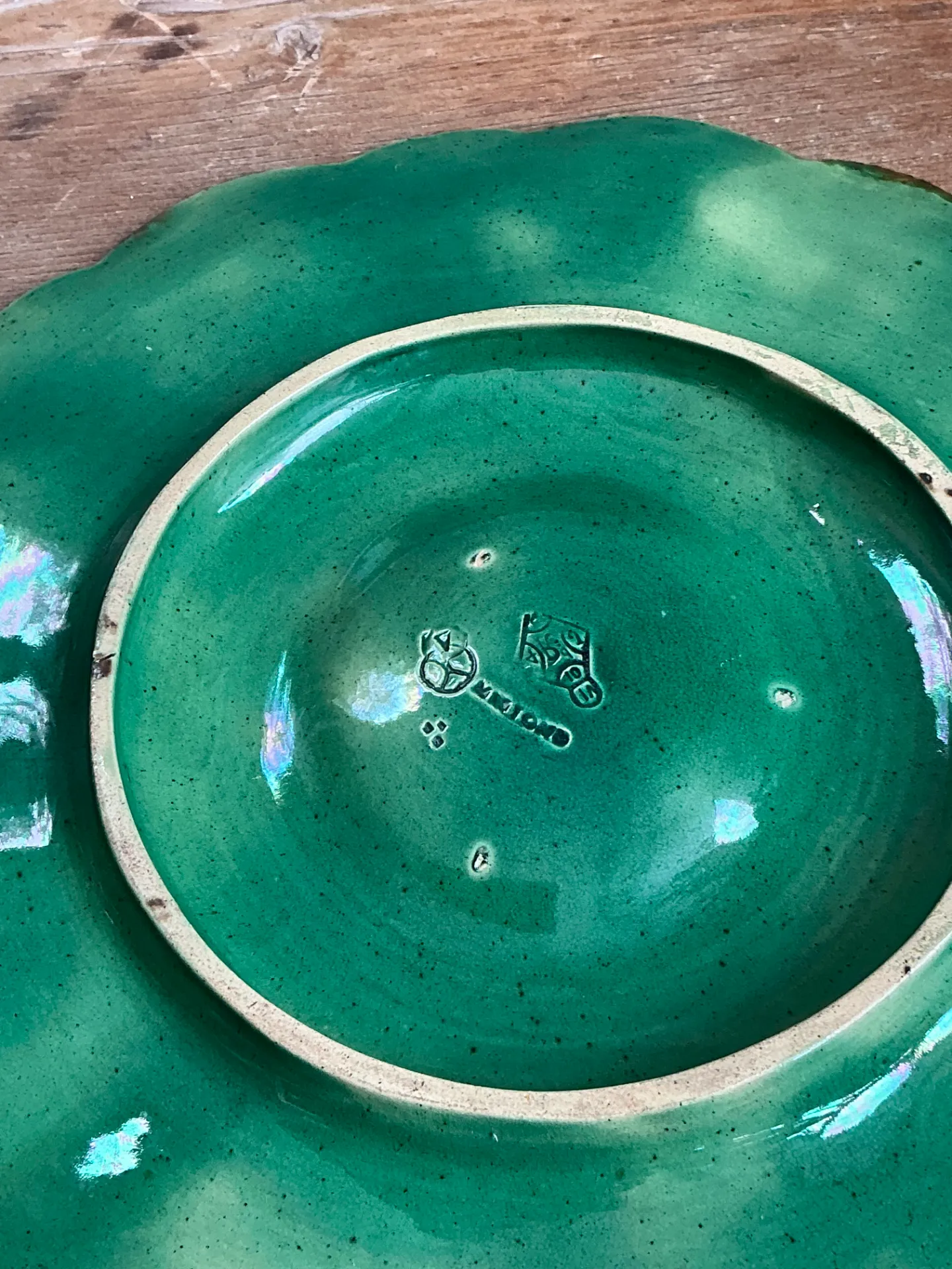 Vintage Brown and Green Majolica Oyster Plate — additional photo 8