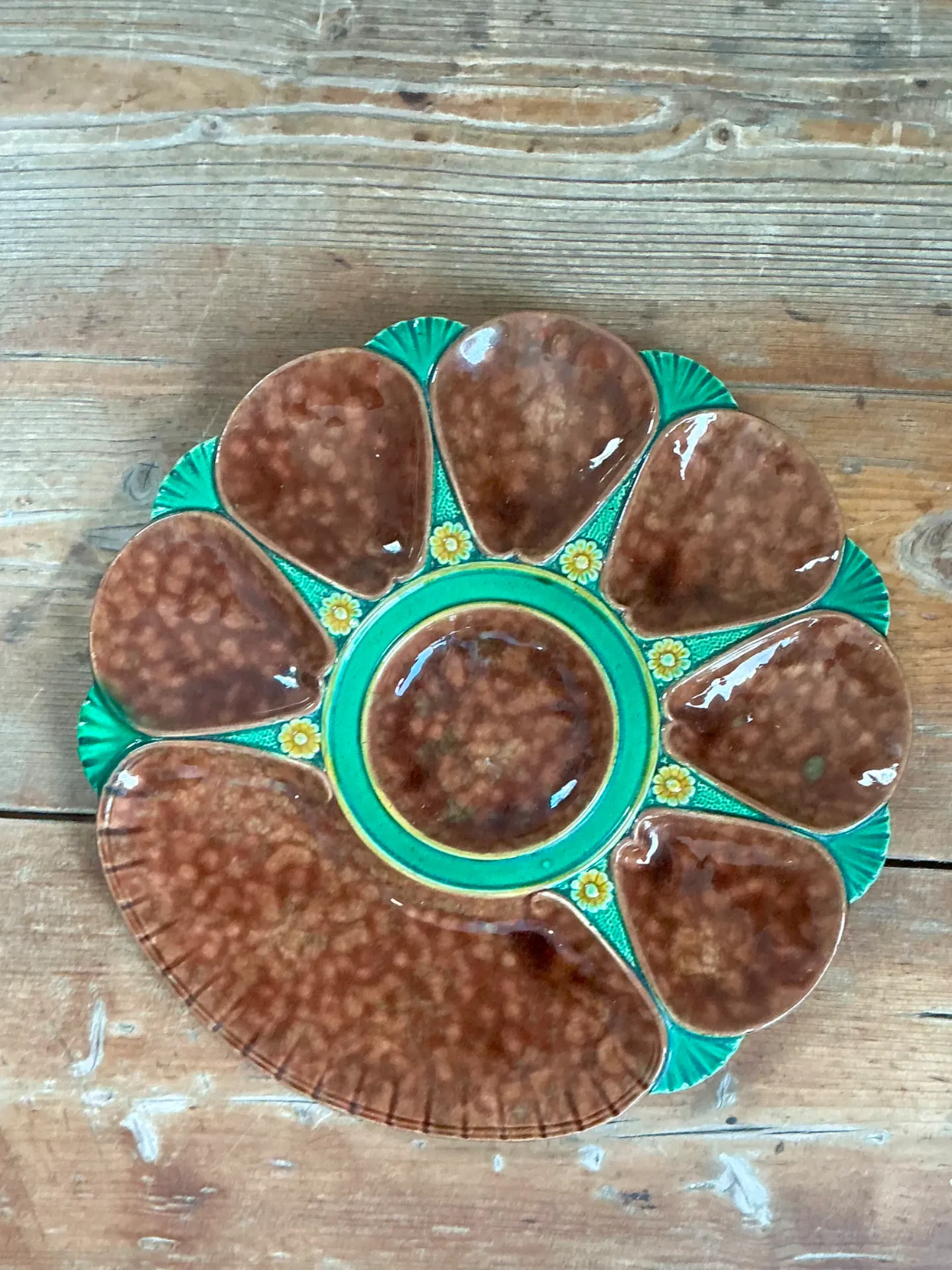 Vintage Brown and Green Majolica Oyster Plate — additional photo 4