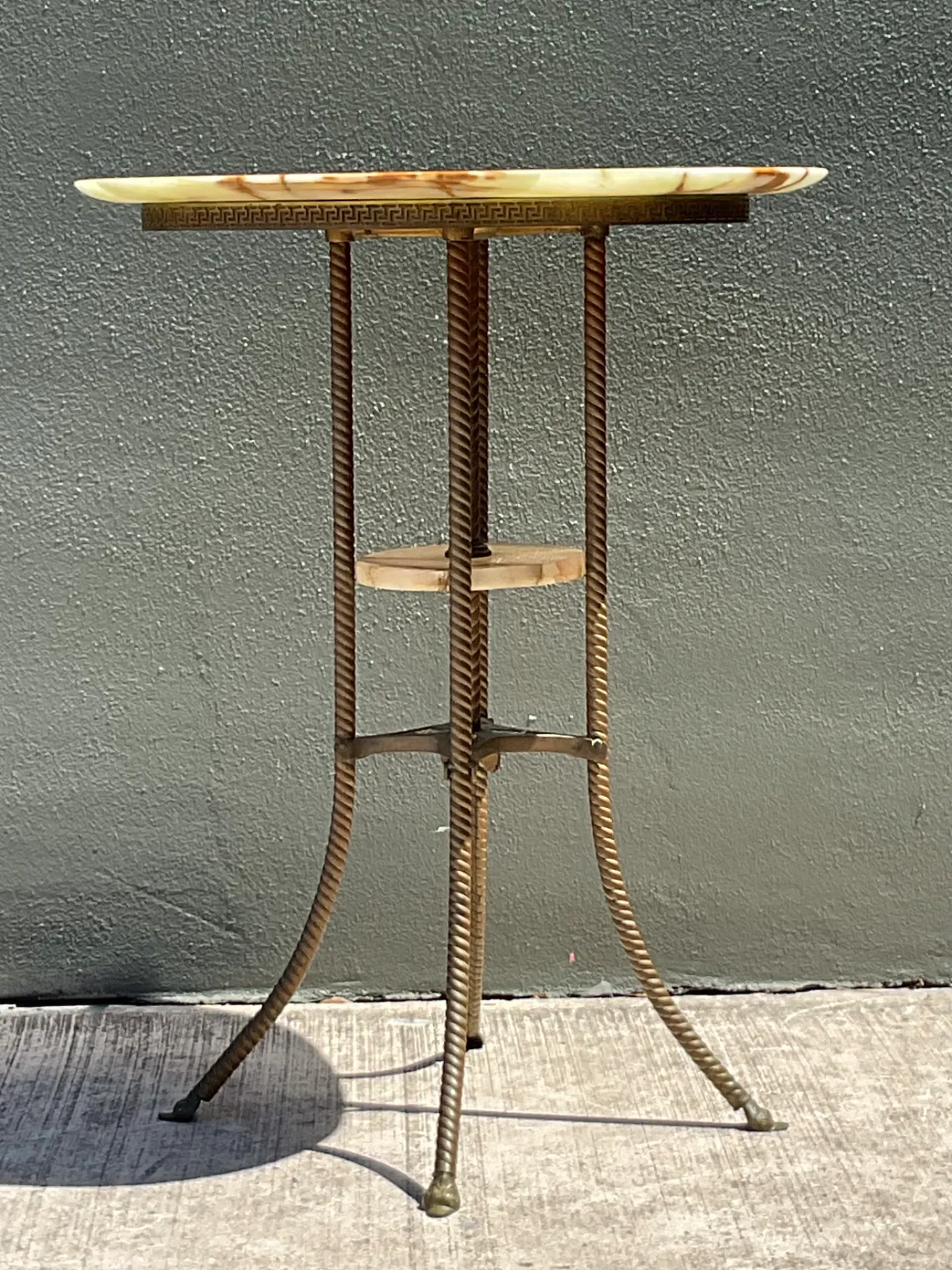 Vintage Greek Key Brass and Onyx Accent Table — additional photo 7