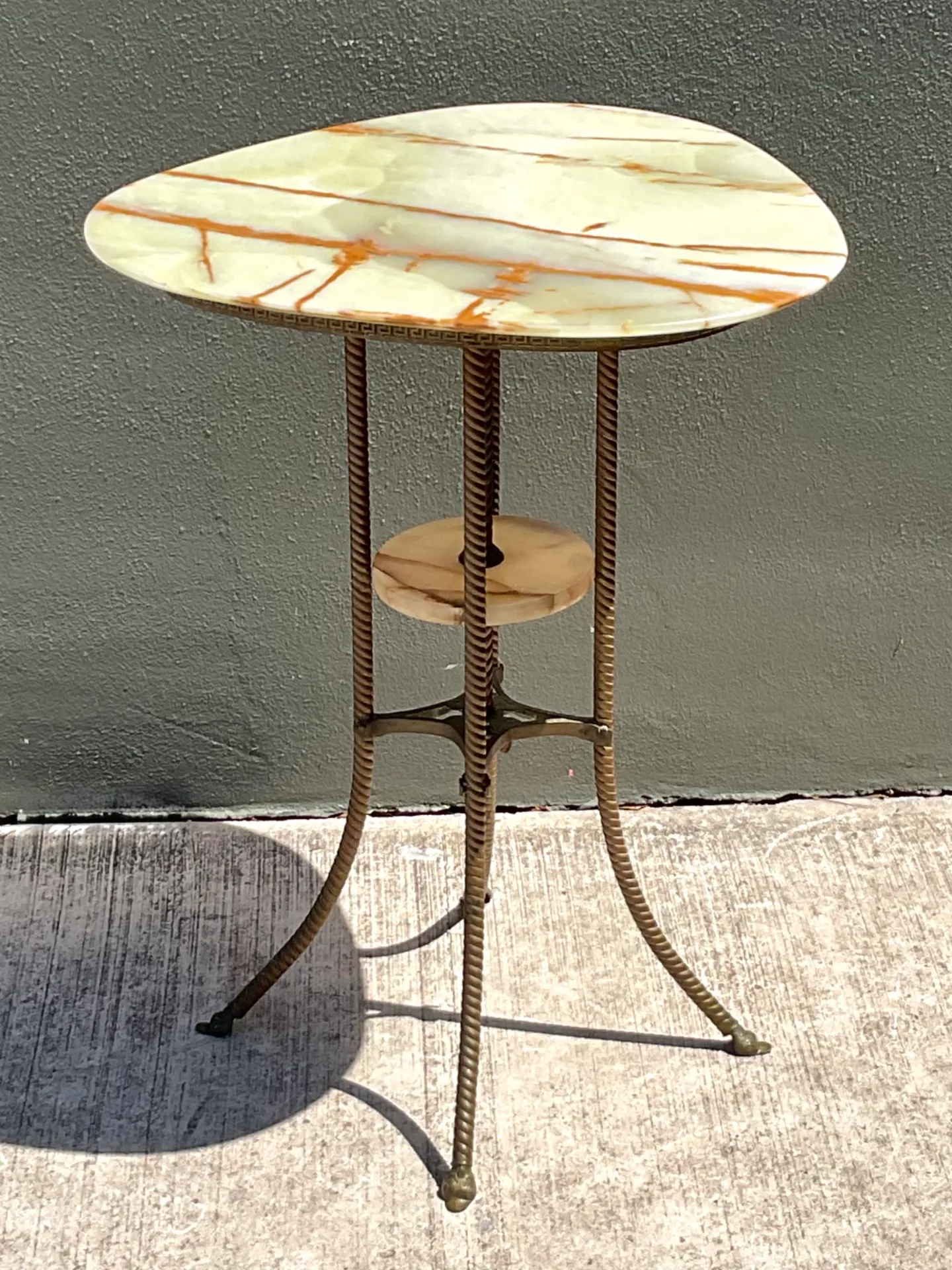 Vintage Greek Key Brass and Onyx Accent Table — additional photo 1